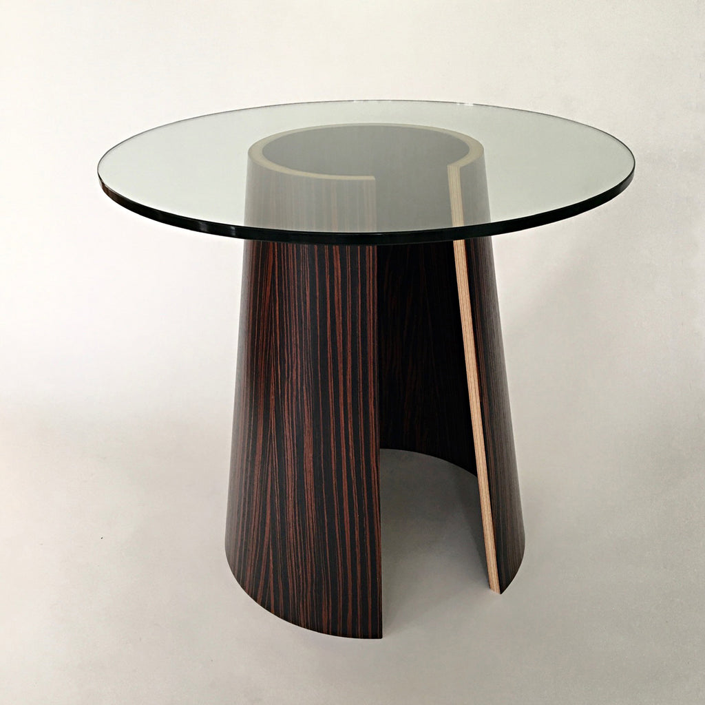 Rounded pedestal end table with glass top by Richard Judd at Cottage Curator - Sperryville VA Art Gallery