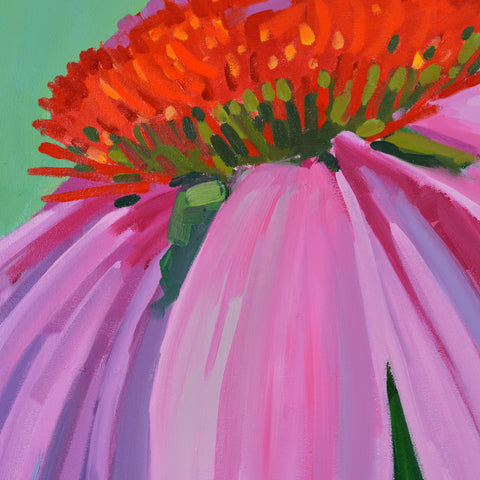Closeup of Echinacea or Purple Coneflower with pink/purple petals and orange center by Krista Townsend at Cottage Curator Art Gallery - Sperryville VA