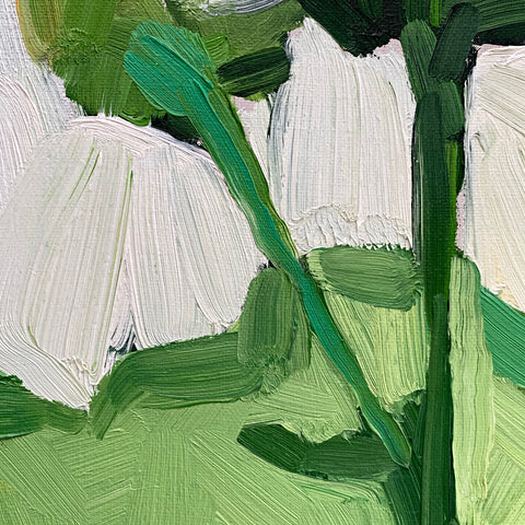 Detail of painting with strokes in greens and white by Krista Townsend at Cottage Curator - Sperryville VA Art Gallery