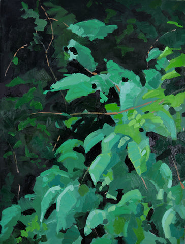 Painting of bright green leaves and vines on a black background by Krista Townsend at Cottage Curator - Sperryville VA art gallery