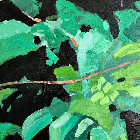 Painting of bright green leaves and vines on a black background by Krista Townsend at Cottage Curator - Sperryville VA art gallery