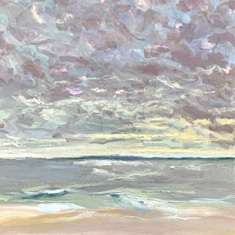Detail of Painting of sea waves with a distant storm in the background by Priscilla Long Whitlock at Cottage Curator - Sperryville VA Art Gallery