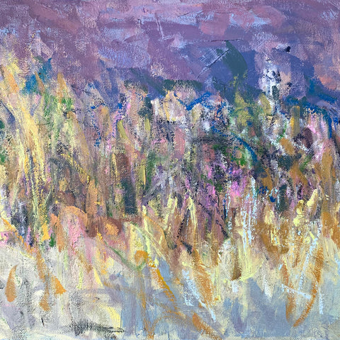 Detail of wildflowers in Landscape painting of overlook onto the Shenandoah Valley by Priscilla Long Whitlock at Cottage Curator - Sperryville VA Art Gallery