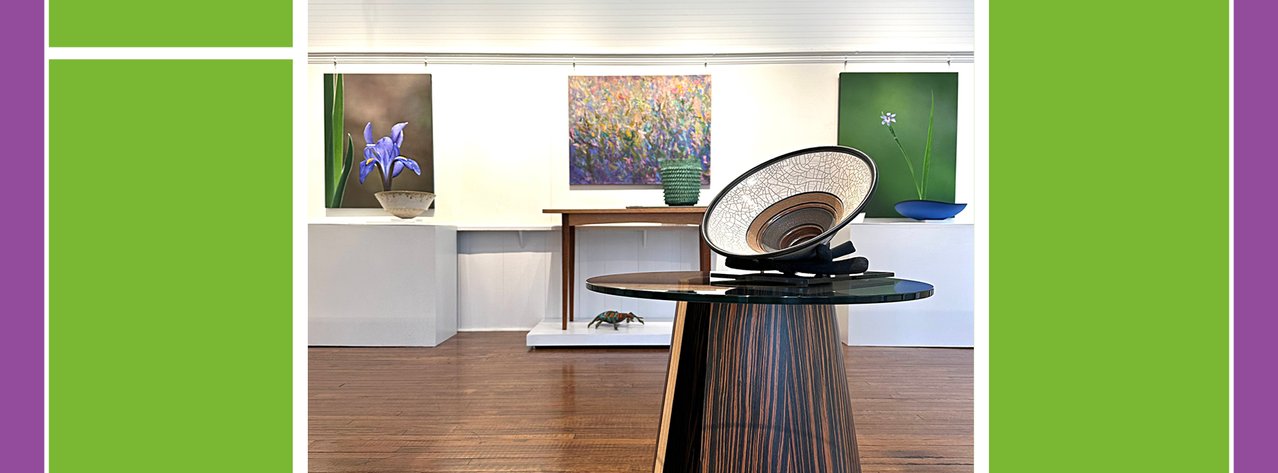 Gallery view featuring ceramics, paintings, fiber works and photographs
